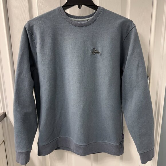 Patagonia Gray Blue Uprisal Crew Flying Fish Trident Logo Sweatshirt Size XL - Picture 8 of 8